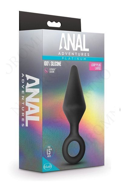 Анальна пробка з кільцем-стопером L Anal Adventures Blush, силіконова, чорна, 13.3 х 3.8 см T331705 фото