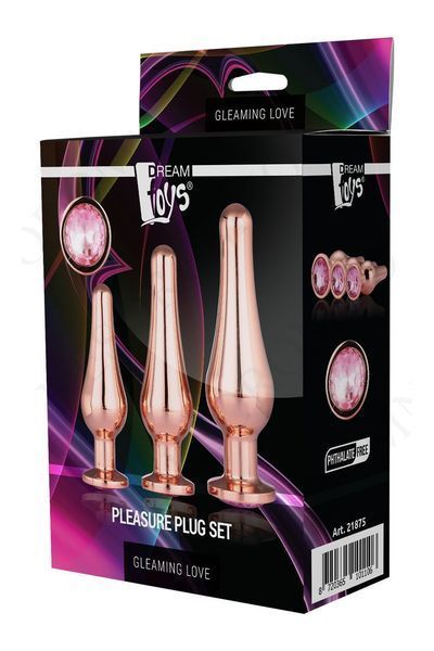 DT21875 набір анальних пробок конічної форми Dream Toys GLEAMING LOVE PLEASURE SET ROSE GOLD DT21875 фото