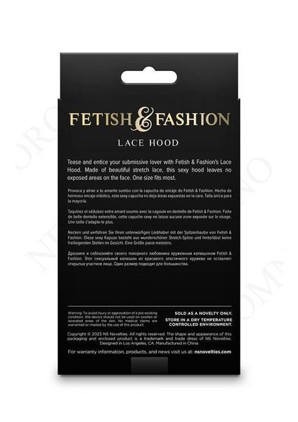 Капюшон-маска на все обличчя мереживний NS Novelties Fetish & Fashion Lace Hood чорний NN281291 фото