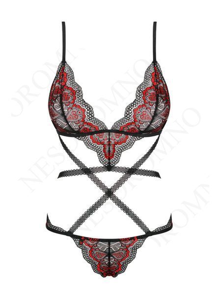 Боді Obsessive Megies з стрепами, що перехрещуються, чорно-червоний, L/XL  410643 фото