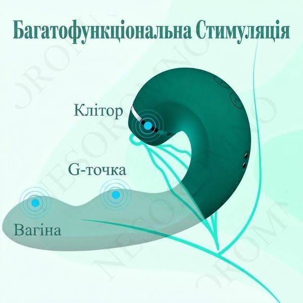 Багатофункціональний силіконовий вібратор 3-в-1 для клітора та точки G з імітацією лизання 20 режимів зелений X00001298-1 фото