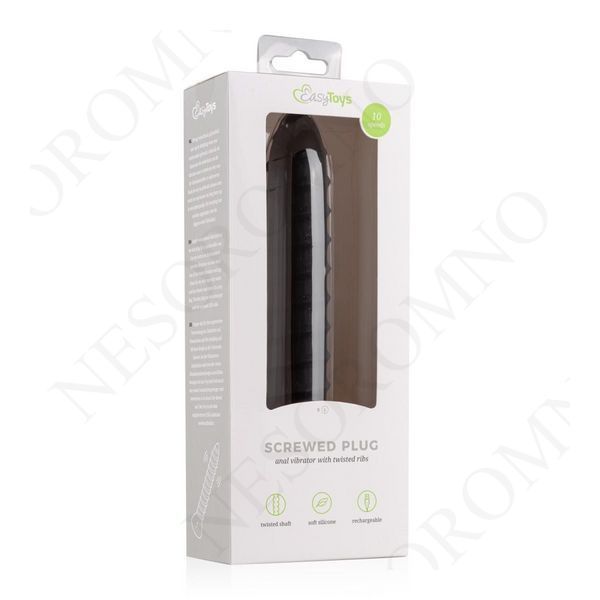 Вібратор анальний із рельєфом EasyToys Screwed, чорний, L ET814BLK фото