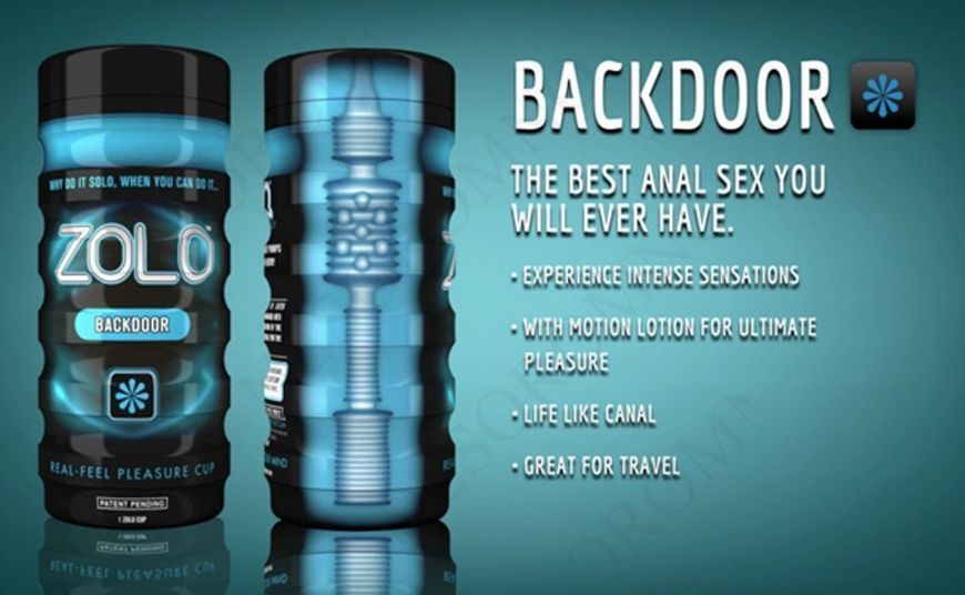 Мастурбатор у колбі з ребристою структурою Zolo Back Door Cup, блакитний T670001 фото