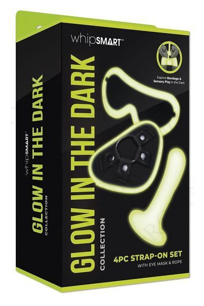 Набір БДСМ люмінесцентний Whipsmart Glow In The Dark страпон, маска на очі та мотузка WS160723 фото