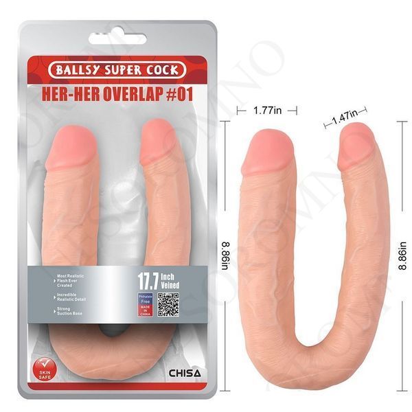 Фалоімітатор подвійний Chisa Ballsy Super Cock Her-Her Overlap, бежевий 78534 /CN-471978534 фото
