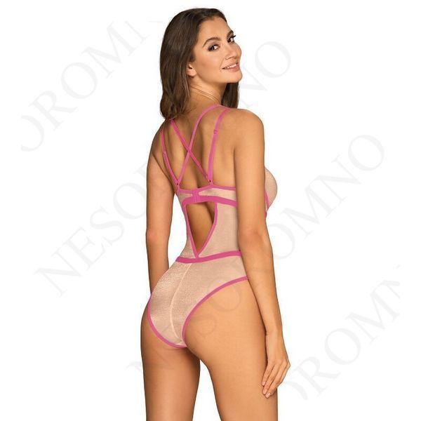 Боді тілесний Obsessive Nudelia з рожевим оздобленням, S/M  411377 фото