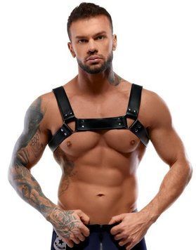 Шкіряна портупея для чоловіків ZADO FETISH з декоративними заклепками, чорна 2010003 фото