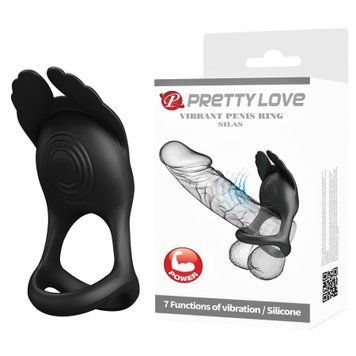 Ерекційне віброкільце з крильцями PRETTY LOVE Silas 7 режимів, чорне BI-210318 фото