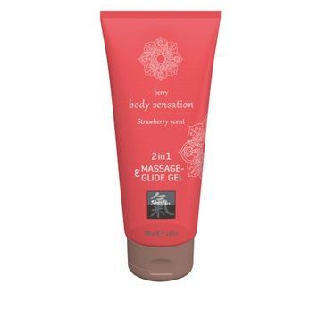Лубрикант та масажне масло 2 в 1 HOT SHIATSU Massage-& Glide gel 2in1 Strawberry scent, 200 мл HOT67071 фото