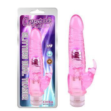 Подвійний вібратор на батарейках Chisa Crystal Jelly Glitters Dual Teaser, рожевий 55537 / CN-131055537 фото