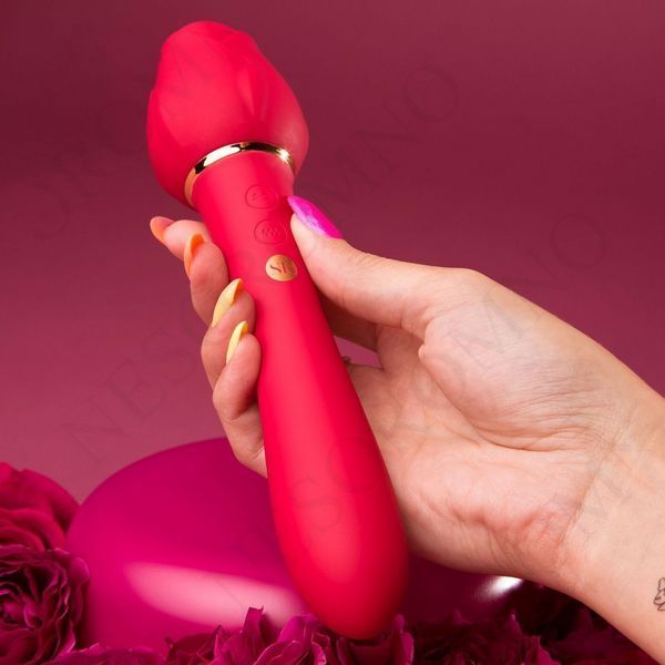 Подвійний кліторальний вібратор у вигляді троянди Secret Kisses Rosegasm, червоний SK160618 фото