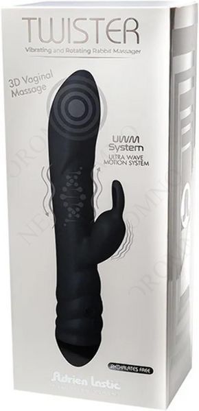 Вібратор-кролик Adrien Lastic Twister з ротацією, чорний AD11249 фото