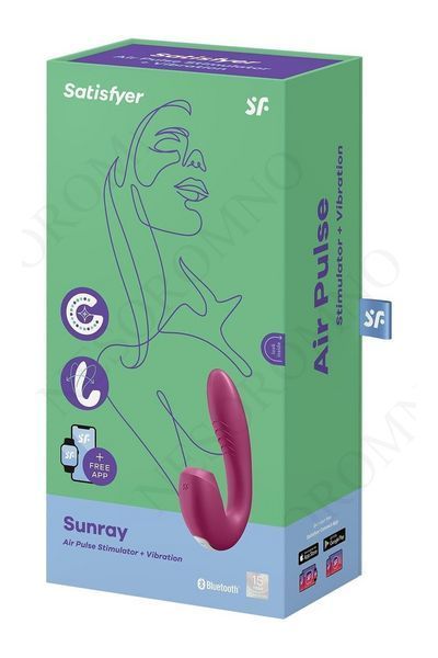 Подвійний смарт вібратор із вакуумною стимуляцією Satisfyer Sunray Connect App Berry бордовий T360371 фото