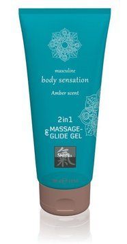 Лубрикант та масажне масло 2 в 1 HOT SHIATSU Massage-& Glide gel 2in1 Amber scent, 200 мл HOT67073 фото