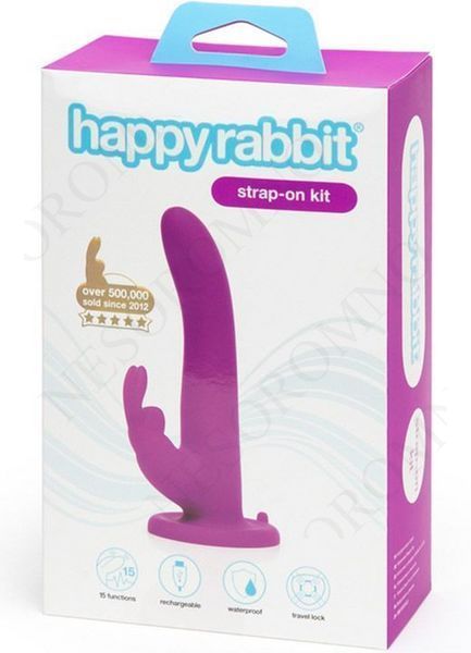 Страпон-кролик з вібрацією та трусиками Happy Rabbit Rechargeable Vibrating Strap-On Harness Set FS74312 фото