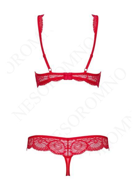 Комплект мереживний Obsessive 853, червоний з бежевими вставками, L/XL 410659 фото