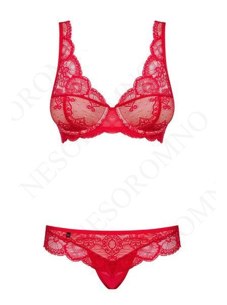 Комплект мереживний Obsessive 853, червоний з бежевими вставками, L/XL 410659 фото