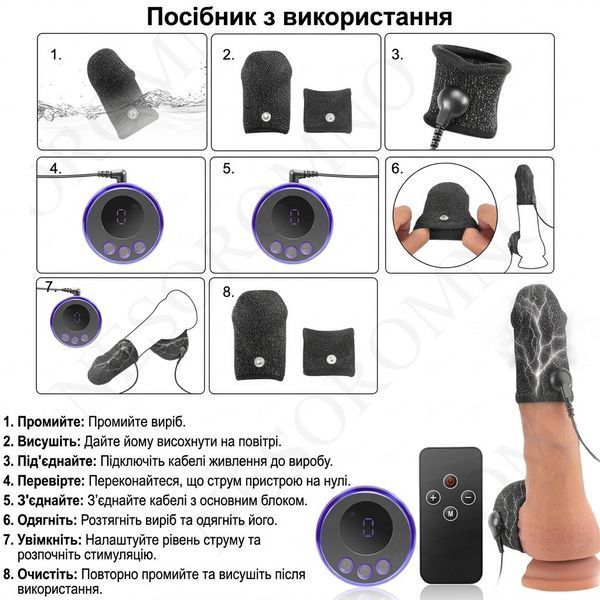 БДСМ насадки таканинні еластичні для електростимуляції пенісу та яєчок з пультом ДК та USB 19 режимів X00001257 фото