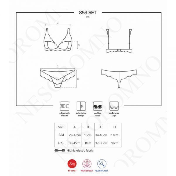 Комплект мереживний Obsessive 853, червоний з бежевими вставками, L/XL 410659 фото
