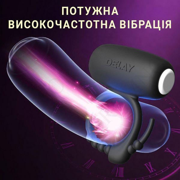 Віброкільце для пеніса регульоване еластичне силіконове для відтермінування еякуляції Чорний X00001228-2 фото