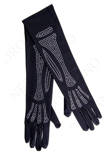 Рукавички зі стразами Skeleton Bone Elbow Length Gloves від Rhinestone Leg Avenue, чорні O\S  2710 фото