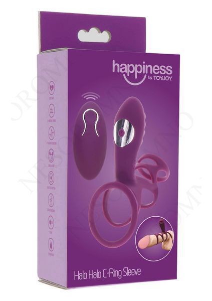 Ерекційне вібро кільце ToyJoy Halo Halo C-Ring Sleeve з кліторальним відростком, фіолетове  TJ10667 фото