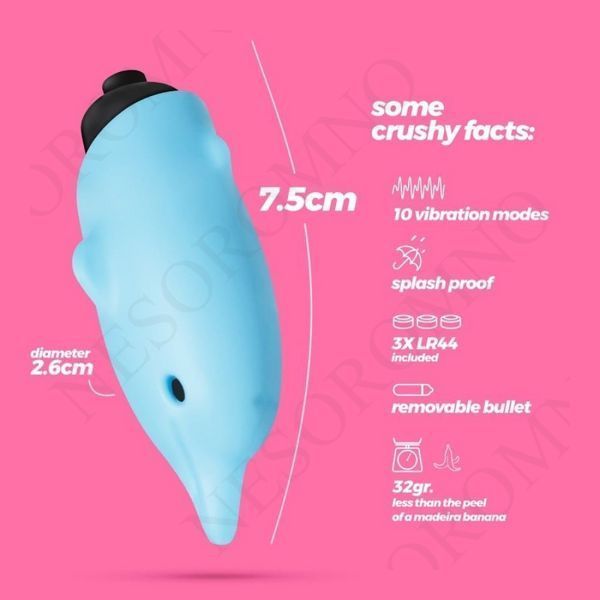 Міні-вібратор у вигляді дельфіна Crushios Dolphin з 10 швидкостями, блакитний CR10366 фото