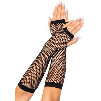 Рукавички в сітку із стразами One SIze Fishnet Arm Warmers Gloves від Leg Avenue Rhinestone, чорні 2037 фото