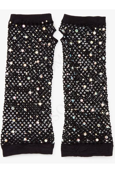 Рукавички в сітку із стразами One SIze Fishnet Arm Warmers Gloves від Leg Avenue Rhinestone, чорні 2037 фото