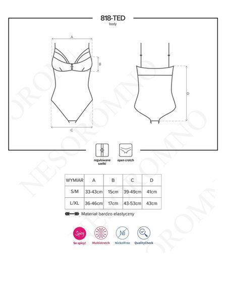 Боді Obsessive 818-TED-1 чорний з вишивкою S/M  410848 фото