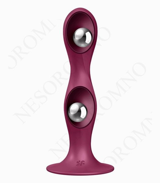 Фалоімітатор вагінально-анальний з обтяженими кульками Satisfyer Double Ball-R, бордовий ST4048680 фото