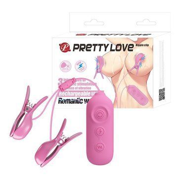 Віброзатискачі для сосків Pretty Love Nipple Clip з електростимуляцією, рожеві BI-014861 фото