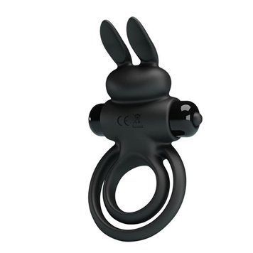 Ерекційне віброкільце з кроликом Pretty Love Bunny III подвійне, чорне, 9.7 х 4 см 66030729 фото