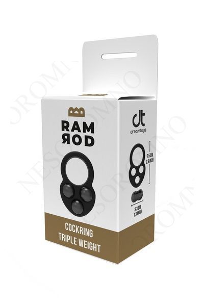 Ерекційне кільце Dreamtoys RAMROD з трьома обтяжувачами, чорне DT22186 фото