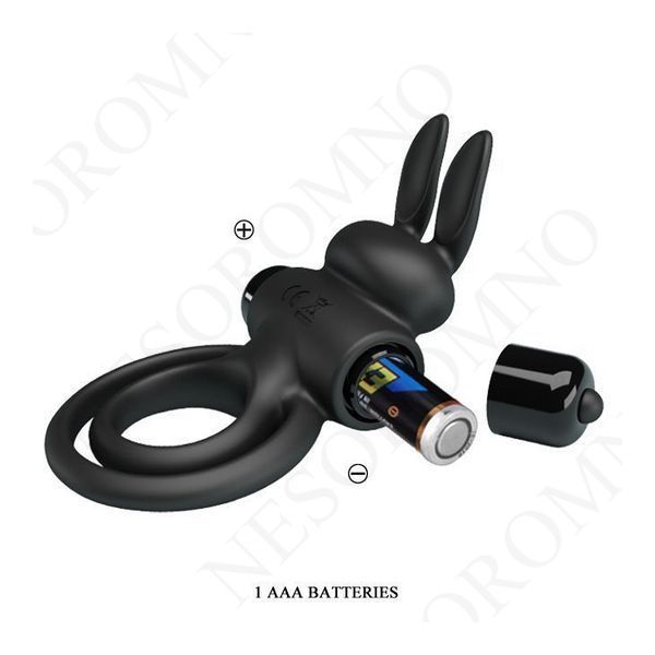 Ерекційне віброкільце з кроликом Pretty Love Bunny III подвійне, чорне, 9.7 х 4 см 66030729 фото