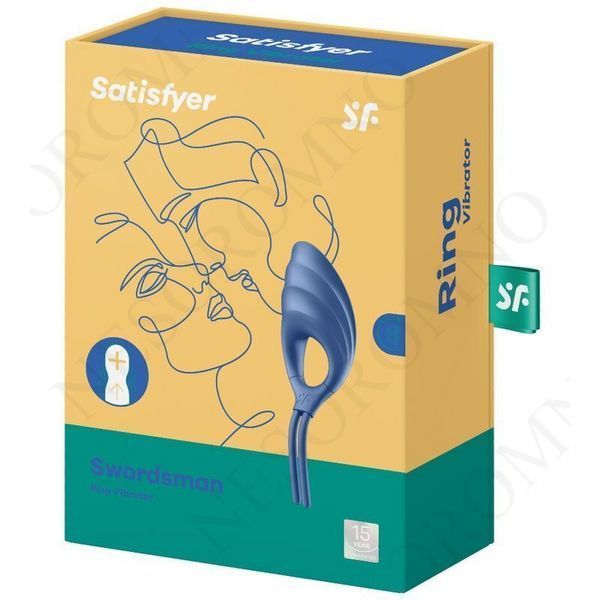 Регульоване кільце ерекційне Satisfyer Swordsman Camouflage з вібрацією, блакитне ST018409 фото