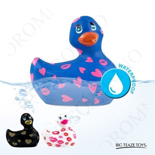 Вібратор качка для кліторальної стимуляції Big Teaze Toys Rub My Duckie синя у сердечках BTT29014 фото