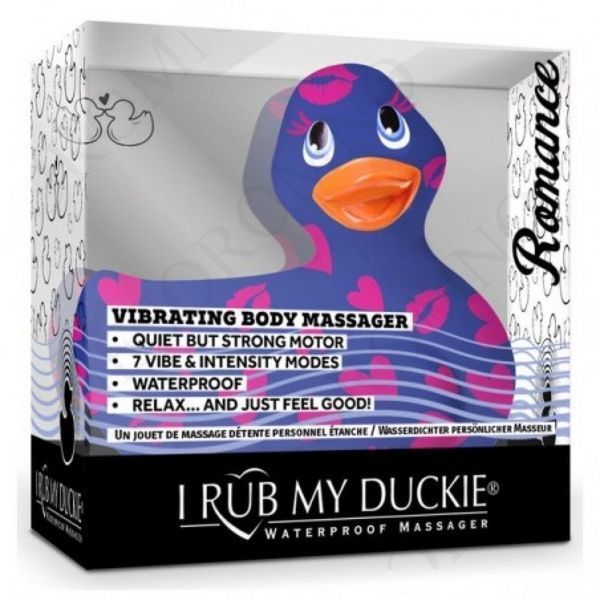 Вібратор качка для кліторальної стимуляції Big Teaze Toys Rub My Duckie синя у сердечках BTT29014 фото