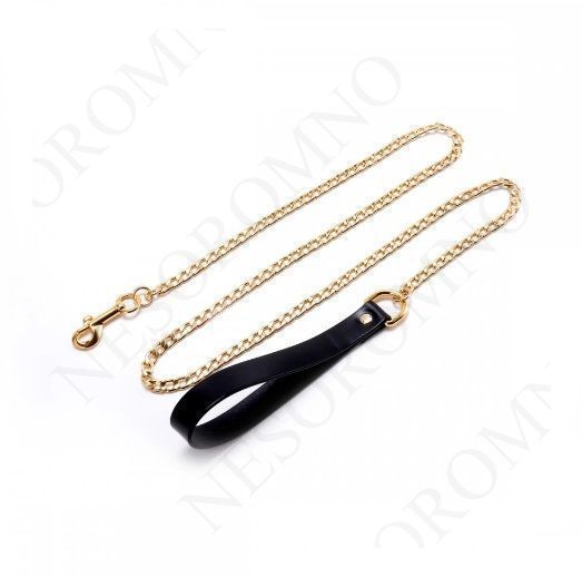 Повідець, італійська шкіра, з металевим ланцюгом, Leather Cosplay Leash UPKO U60141 фото
