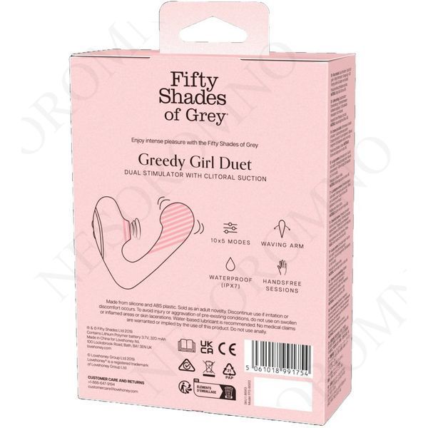 Вібратор-дует Fifty Shades of Grey Greedy Girl вакуумна стимуляція та точка G, чорний FSG86913 фото