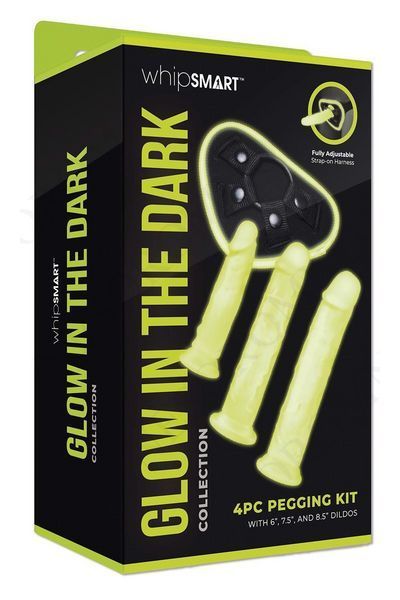 Страпон люмінесцентний Whipsmart Glow in the Dark із 3 насадками, чорний-білий WH10295 WH10295 фото