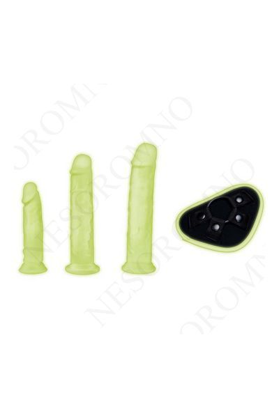Страпон люмінесцентний Whipsmart Glow in the Dark із 3 насадками, чорний-білий WH10295 WH10295 фото
