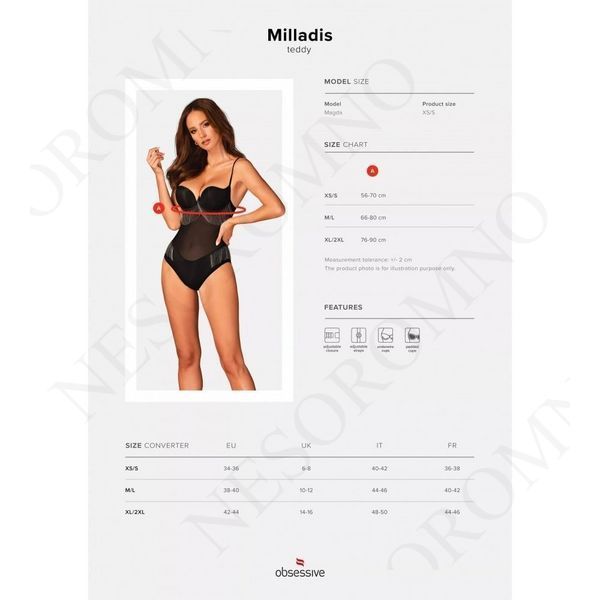 Боді Obsessive MILLADIS із срібними підвісками, чорний, XS/S 411528 фото