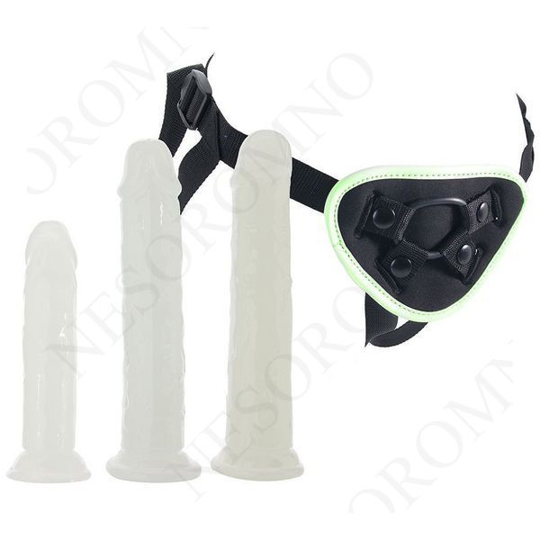 Страпон люмінесцентний Whipsmart Glow in the Dark із 3 насадками, чорний-білий WH10295 WH10295 фото
