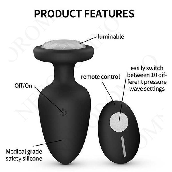 Світна анальна пробка з вібрацією 10X Light Up Rechargeable Anal Plug - 9,8*4,4 см - Анальні іграшки X0000752 фото