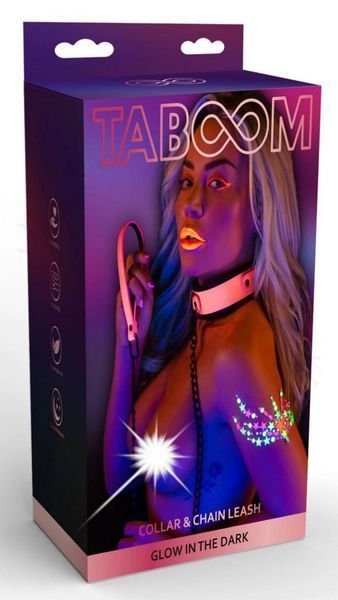 Нашийник з повідцем, що світиться в темряві Taboom Glow In the Dark Collar and Chain Leash, рожевий TB17204 фото