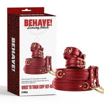 Комплект манжетів на зап'ястя та стегна Chisa BEHAVE! Luxury Fetish червоний 732156 / CN-889273215 фото