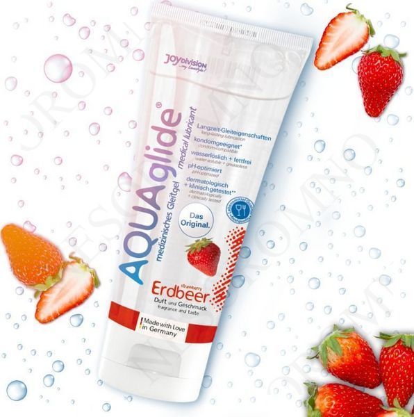 Їстівний лубрикант AQUAglide Strawberry на водній основі зі смаком полуниці, 100 мл  DJ11790 фото