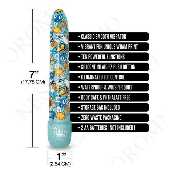 Класичний вібратор Global Novelties Prints Charming Pop Tease з яскравим принтом, блакитний GN880102 фото
