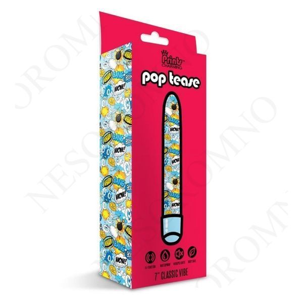 Класичний вібратор Global Novelties Prints Charming Pop Tease з яскравим принтом, блакитний GN880102 фото